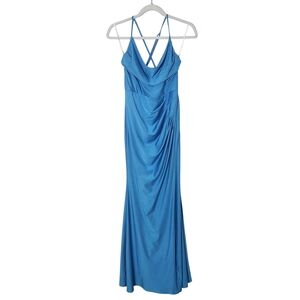 Lulus Formal Blue Maxi Dress with Cowl Neckline and Crisscross Back Size Medium